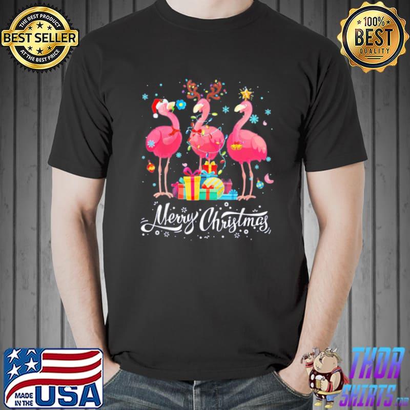 Flamingo christmas pajamas merry christmas flamingo pink art classic shirt