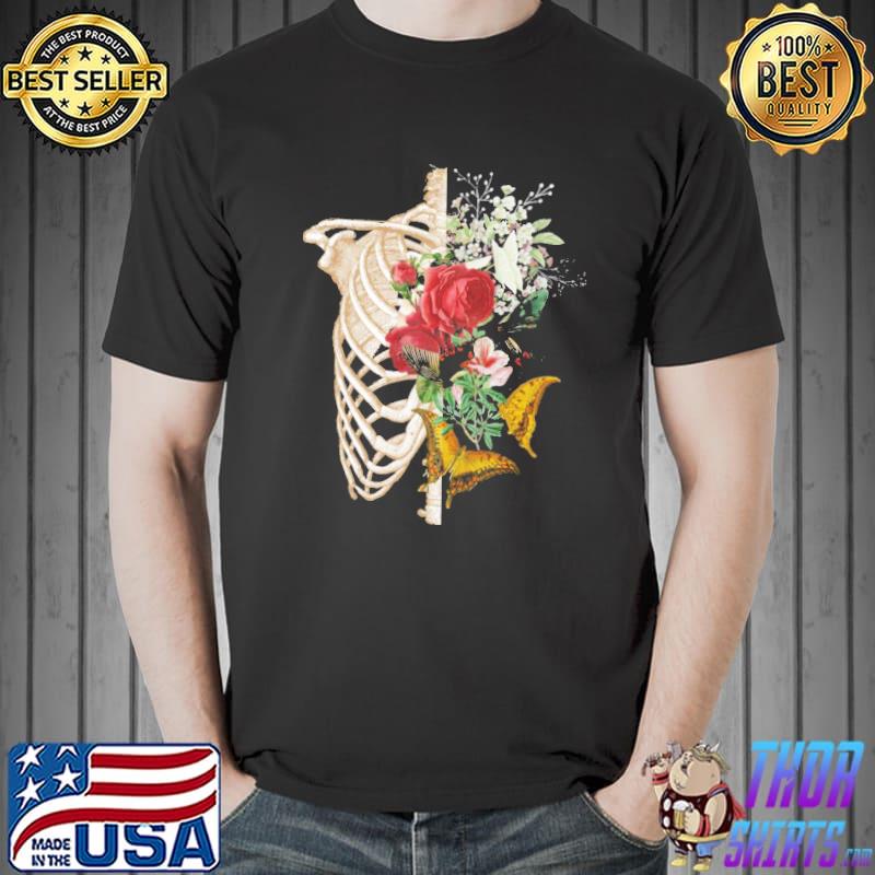 Floral skull skeleton shirt
