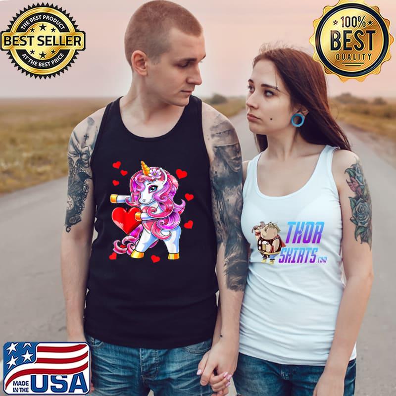 Flossing Unicorn Heart Valentines Day Rainbow T-Shirt Tank Top