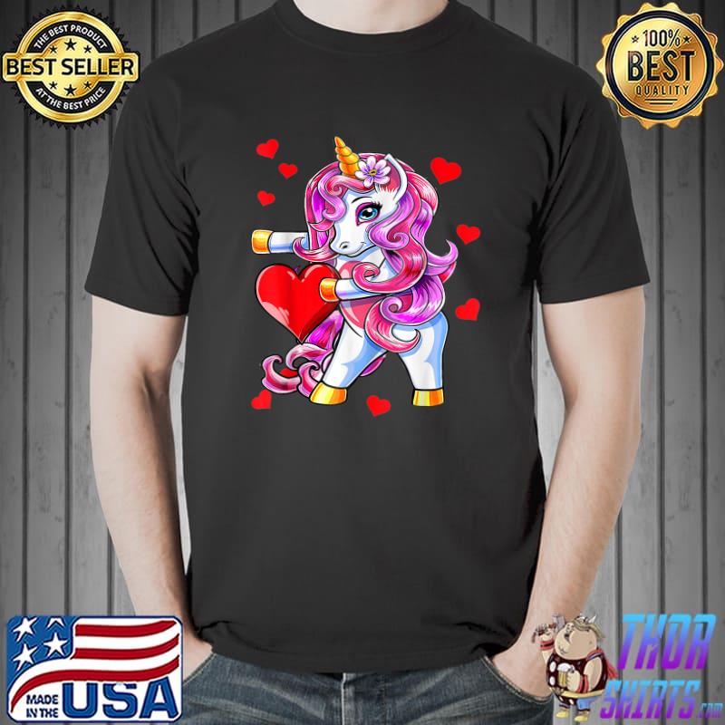 Flossing Unicorn Heart Valentines Day Rainbow T-Shirt