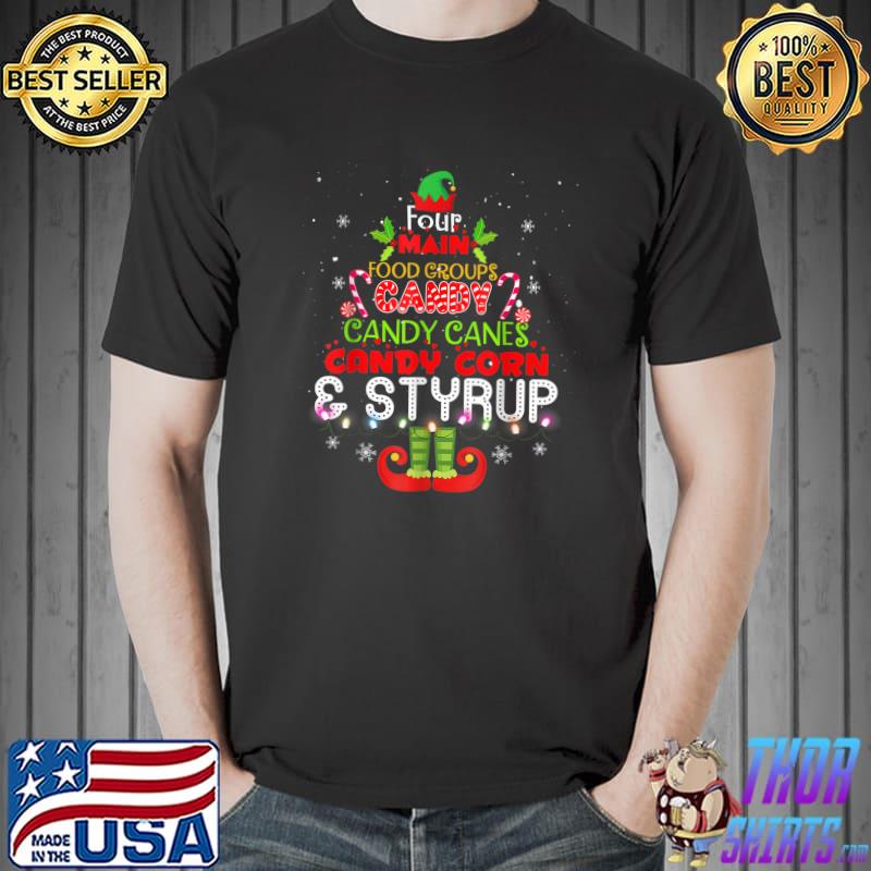 Four Main Food Groups Candy Canes Xmas Tree Elf Buddy Christmas Pajama T-Shirt