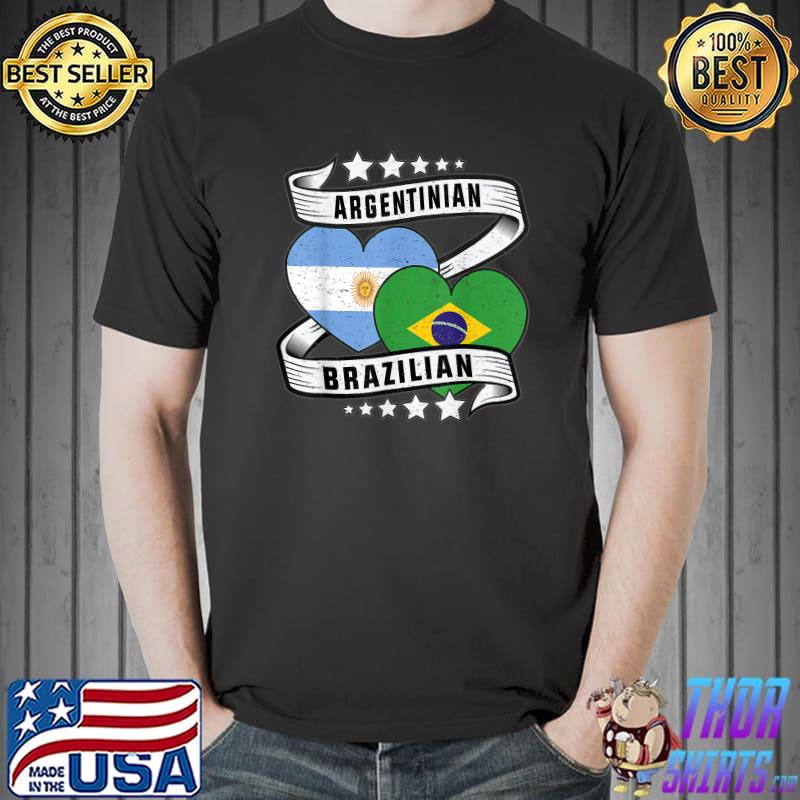 Half Argentinian Half Brazilian Argentina And Brazil Flag And Stars T-Shirt