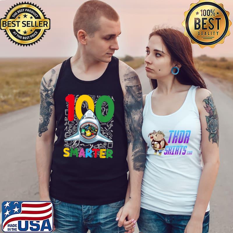 Happy 100th Day Of School Shark Lover 100 Days Smarter T-Shirt Tank Top
