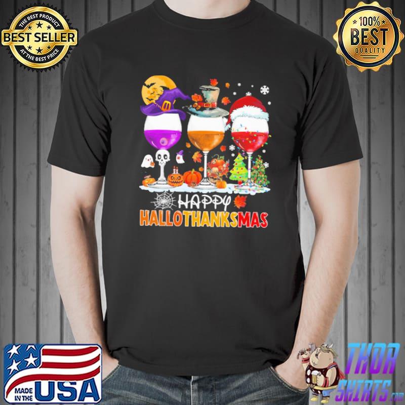 Happy Hallothanksmas 3 Wine Shirt