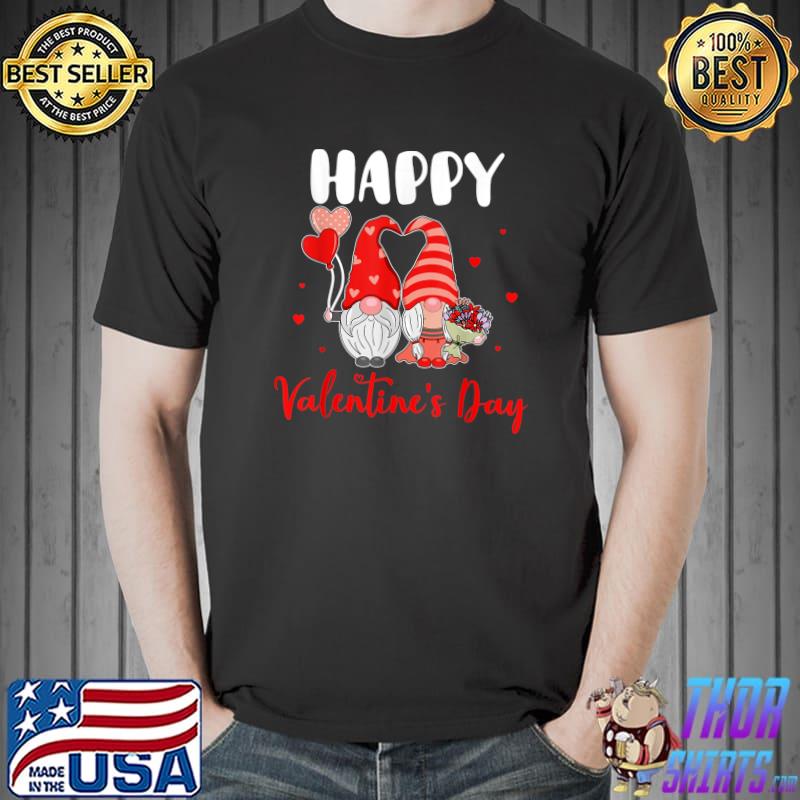 Happy Valentine's Day Couple Gnomes Hearts Flowers Family Lover T-Shirt