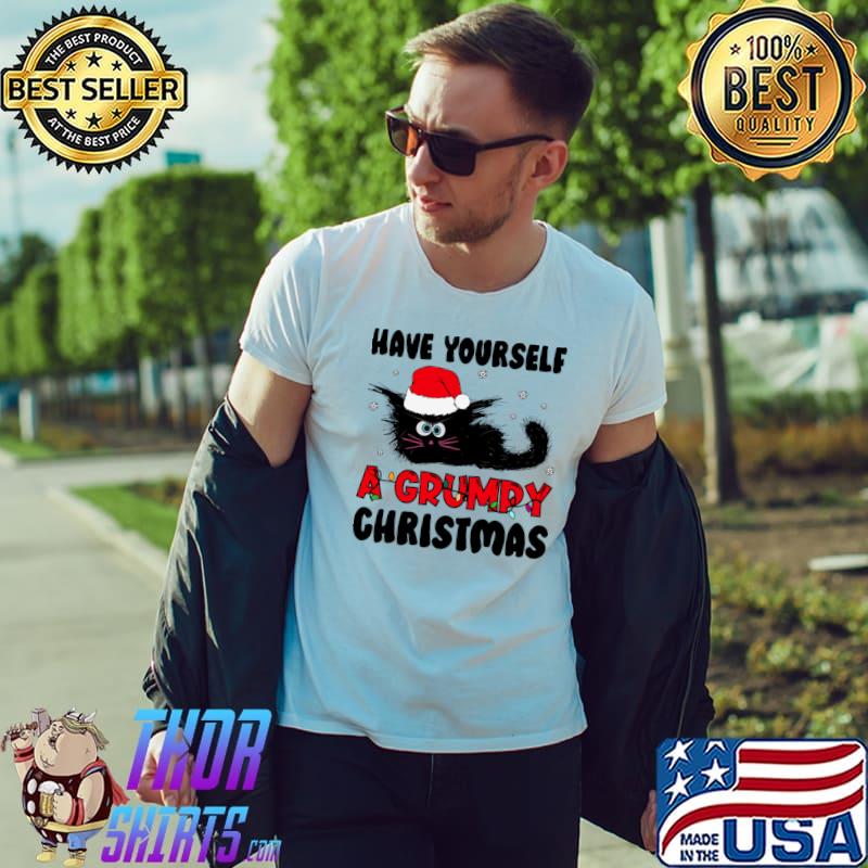 Have Yourself A Grumpy Christmas Cat Santa Hat Xmas Lights T-Shirt