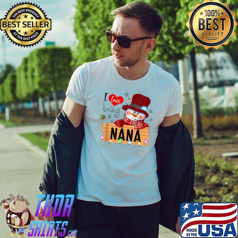 I Love Being A Nana Snowman Christmas Xmas Lights T-Shirt