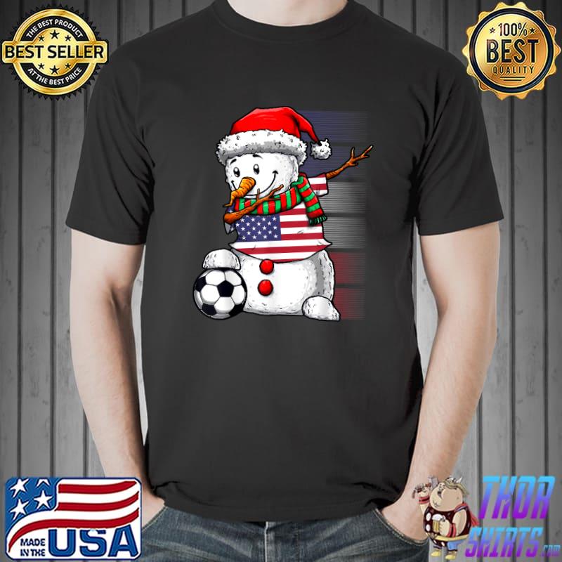 Jersey Soccer Snowman Dabbing Santa Hat Christmas American Flag Football Soccer T-Shirt