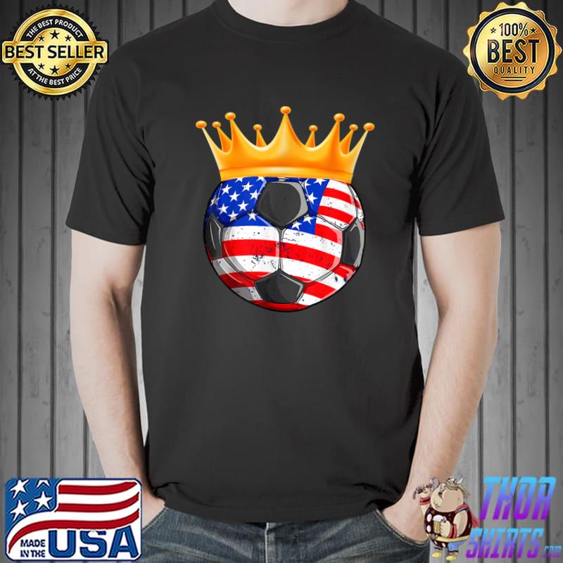 King Soccer American Flag Crown Sport Lover T-Shirt