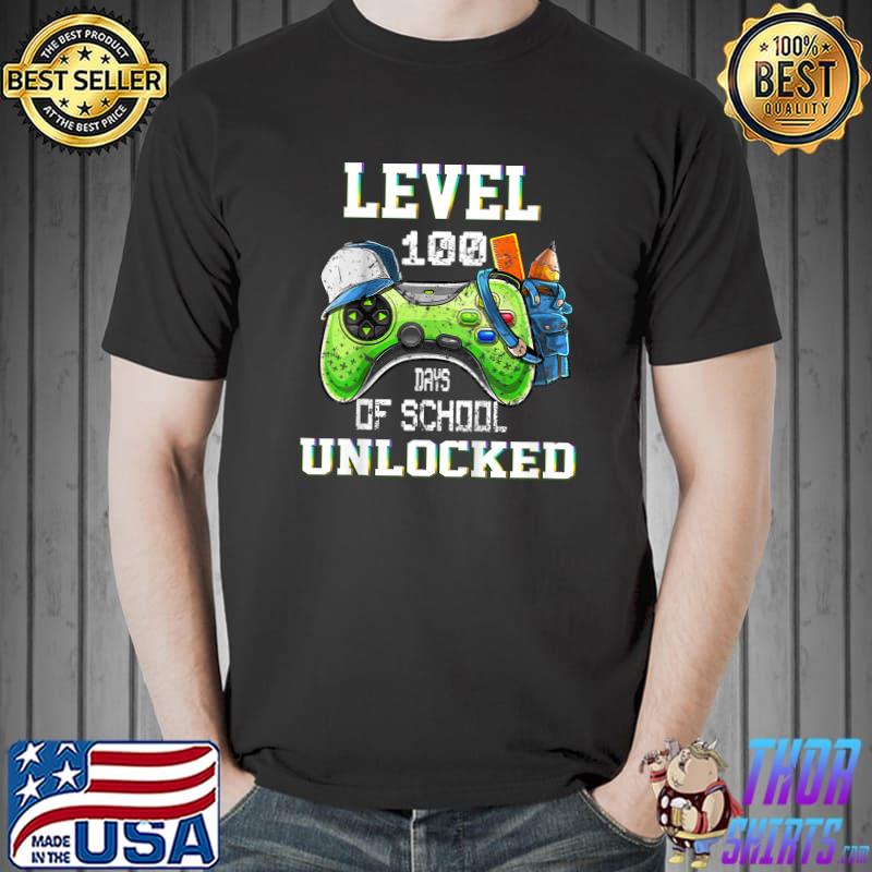 Level 100 Days Of School Unlocked Video Gamer Student 100th Day Teacher T-Shirt