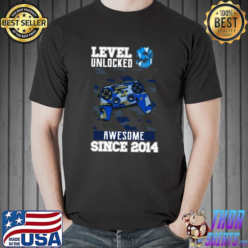 Level 9 Unlocked Awesome Since 2014 Video Game 9th Birthday T-Shirt