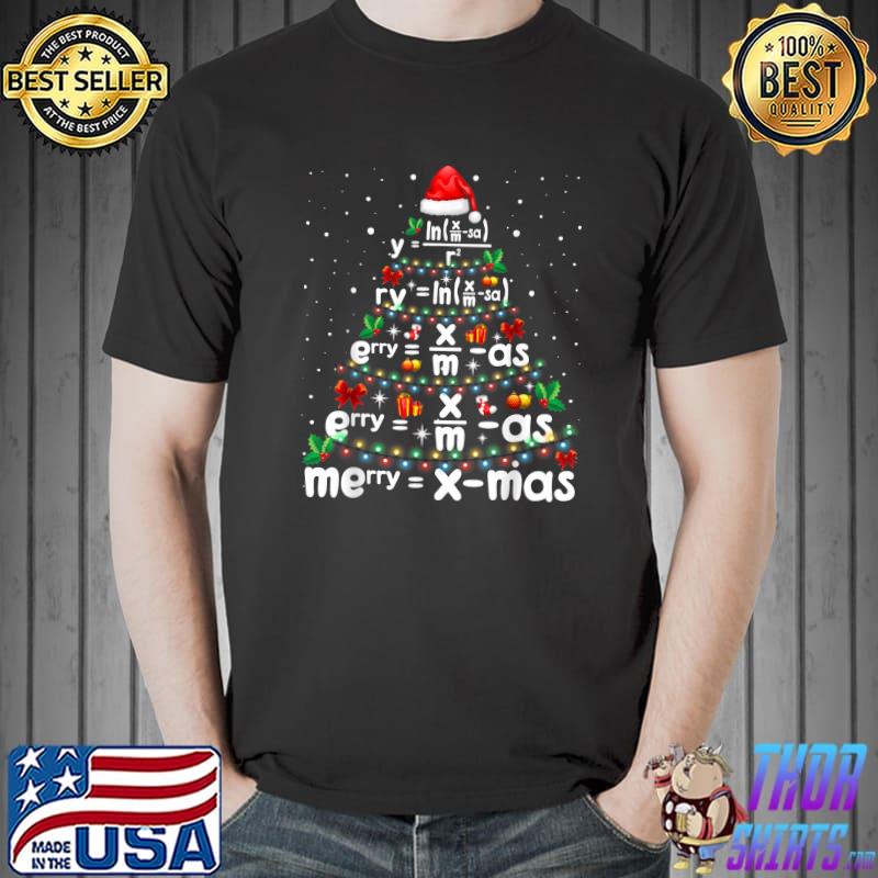 Math Christmas Tree Lights Santa Hat Xmas Teacher T-Shirt