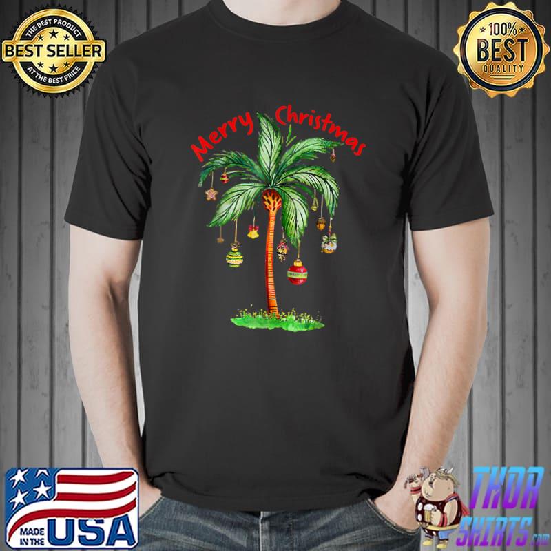 Merry Christmas Palm Tree Hawaii Hawaiian Tropical Christmas T-Shirt