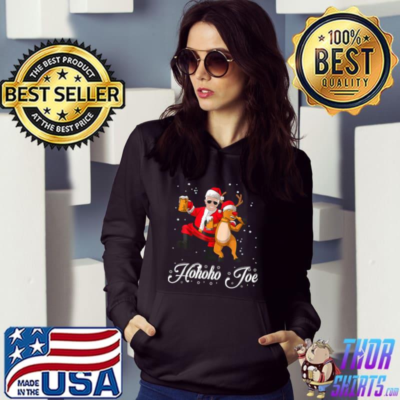 Merry Christmas With Biden Hohoho Joe Reindeer Beer T-Shirt Hoodie