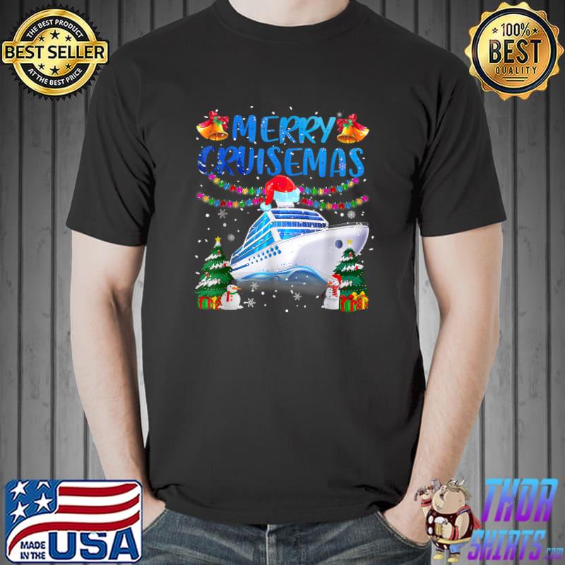 Merry Cruisemas Lights Boat Santa Hat Xmas Tree Family Cruise Christmas T-Shirt