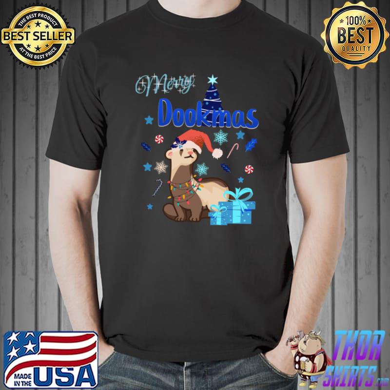 Merry Dookmas Ferret Christmas Blue Gift Cold Edition T-Shirt