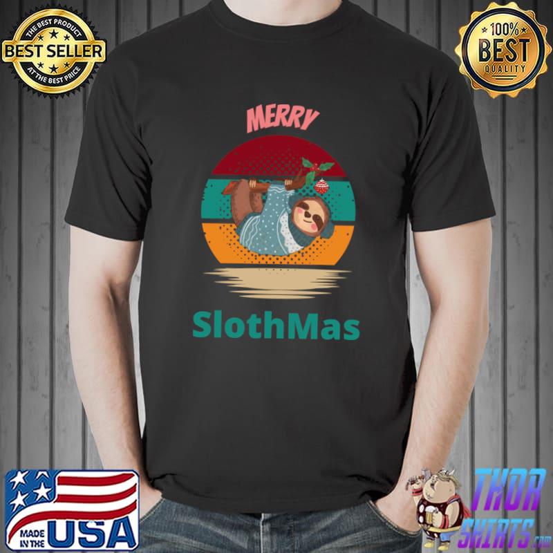 Merry slothmas vintage sunset sloth merry christmas T-Shirt