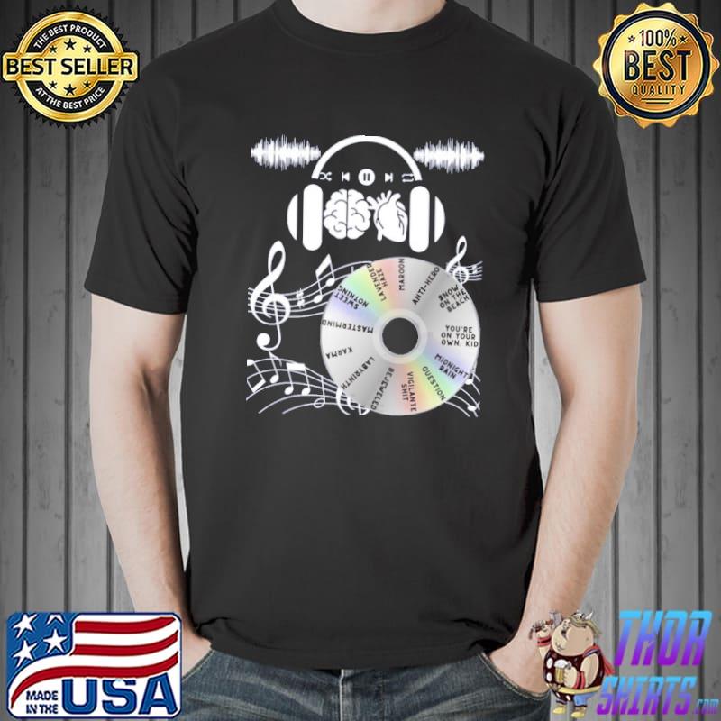 Midnights taylor swft ts music cd design musical notes headset classic shirt