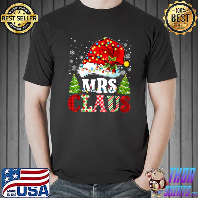 Mrs Claus Santa Lights Christmas Red Plaid Couples Pajama T-Shirt