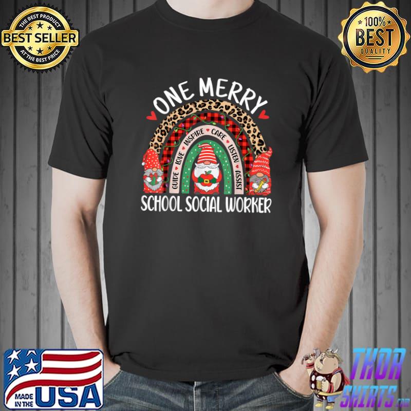 One Merry School Social Worker Gnomes Christmas Social Work Rainbow Leopard T-Shirt
