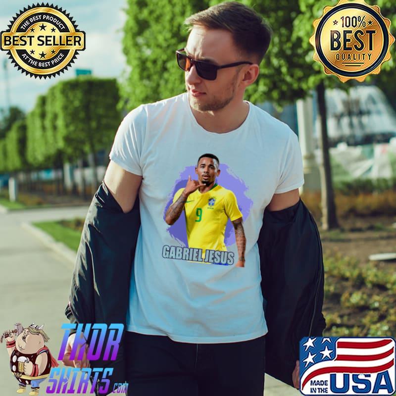 Out I march with bat and pad gabriel Jesus Brazil Football sport shirt