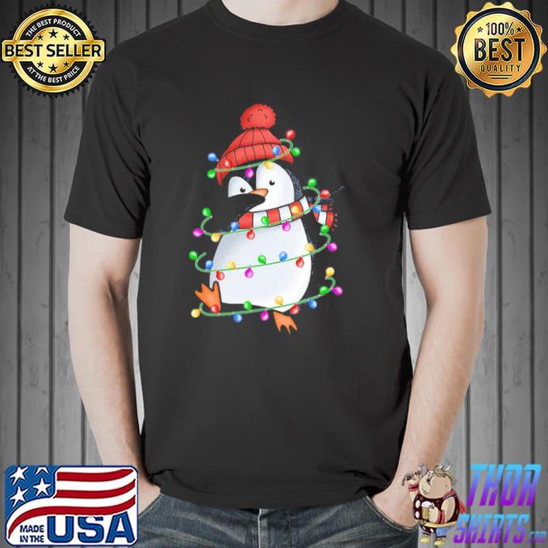 Penquin christmas lights santa dabbing through the snow classic shirt