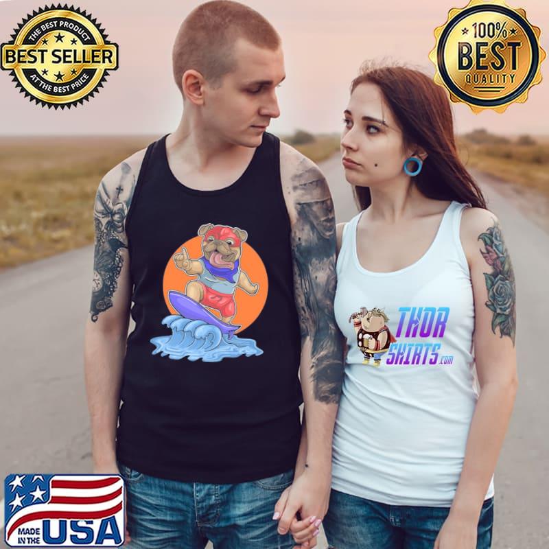 Pug dog on surfboard clasisc s Tank Top