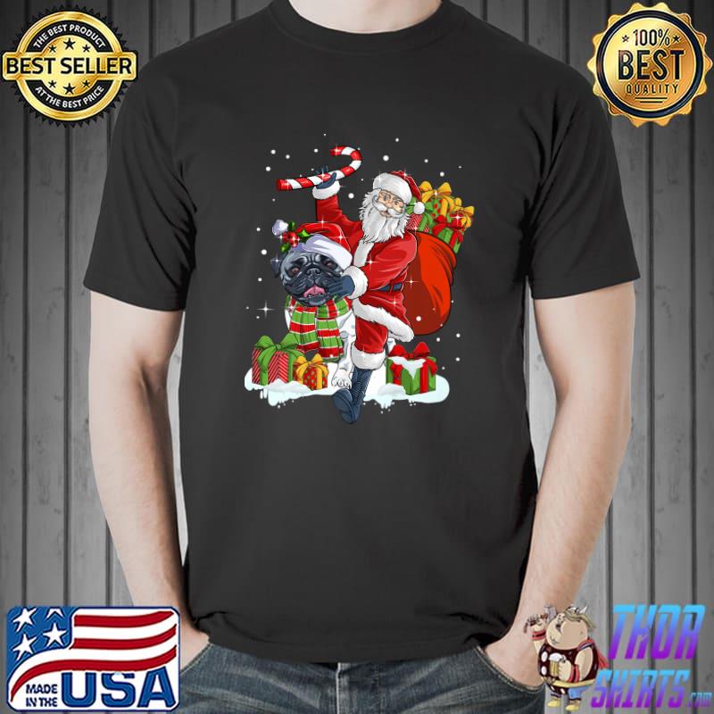 Santa Claus Riding Pug Christmas Ugly Sweater Dog Xmas T-Shirt
