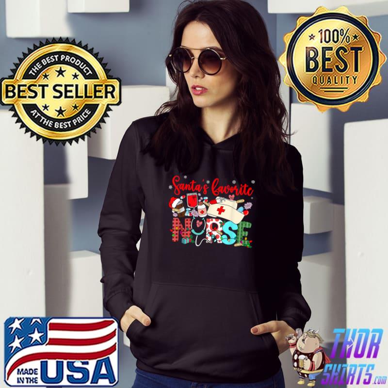 Santa's Favorite Nurse Lights Christmas Cute Favorite Nurse Stethoscope Leopard T-Shirt Hoodie