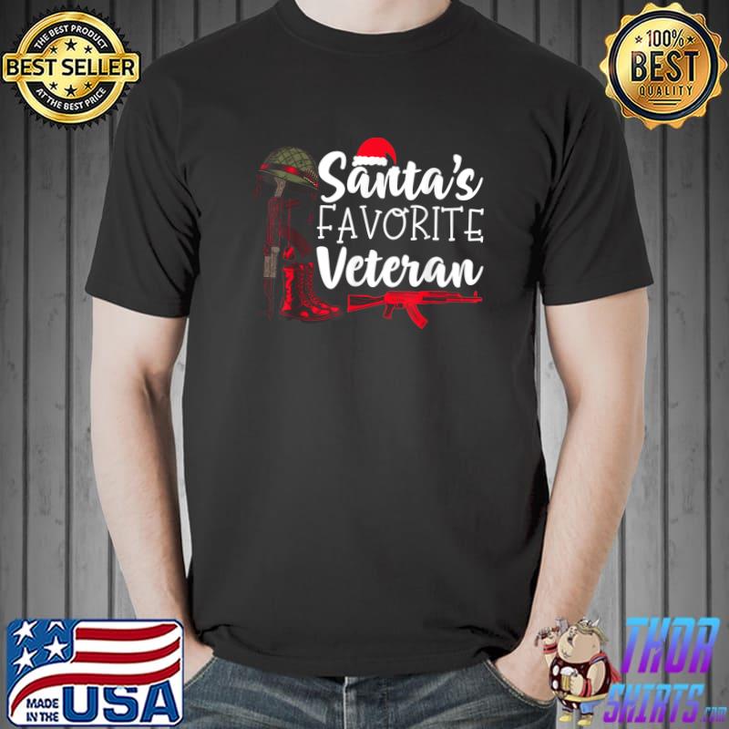 Santa's Favorite Veteran Cute Veteran Christmas Guns And Shose T-Shirt