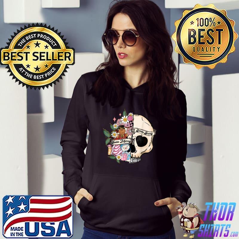 Sorta Merry Sorta Scary Spooky Christmas Goth Skull Xmas Flowers T-Shirt Hoodie