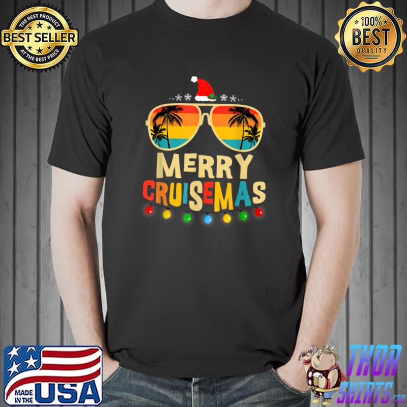 Sunglasses Palms Tree Vintage Merry Cruisemas 2022 Christmas Santa Reindeer Cruise T-Shirt