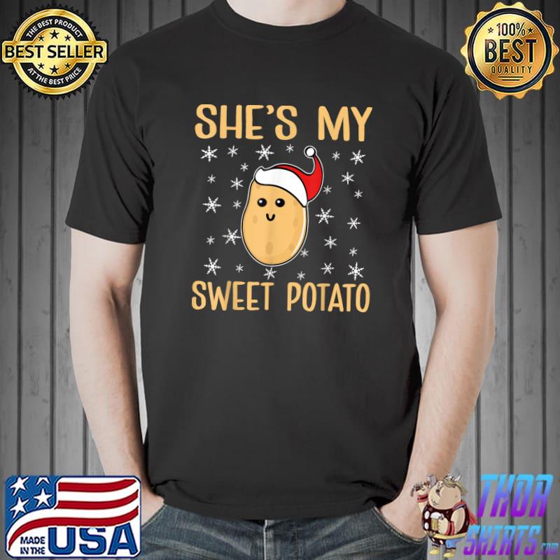 Thanksgiving Couples Costume She's My Sweet Potato With Santa Hat Chrismas T-Shirt