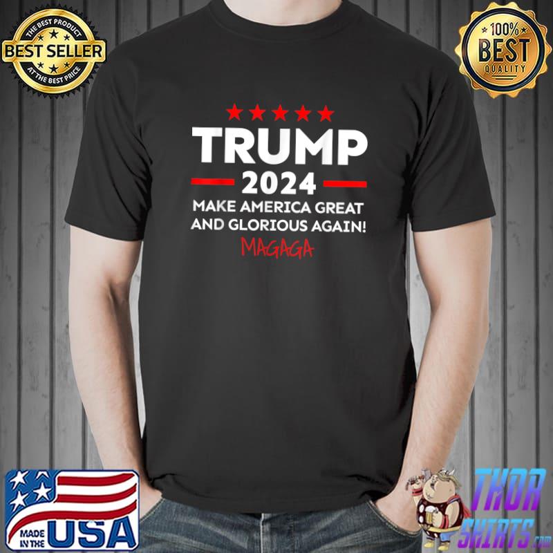 Trump 2024 red stars make america great and glorious again magaga vote T-Shirt