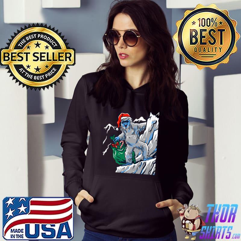Ugly Christmas Sweater Yeti Santa And Gift Mountain T-Shirt Hoodie