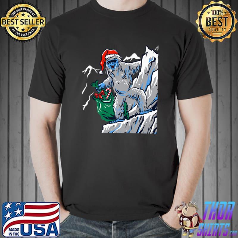 Ugly Christmas Sweater Yeti Santa And Gift Mountain T-Shirt