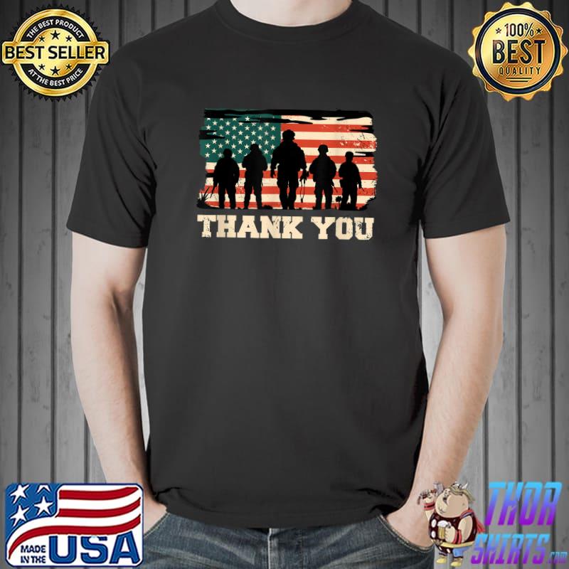 Veteran Thank You American Flag Retro T-Shirt