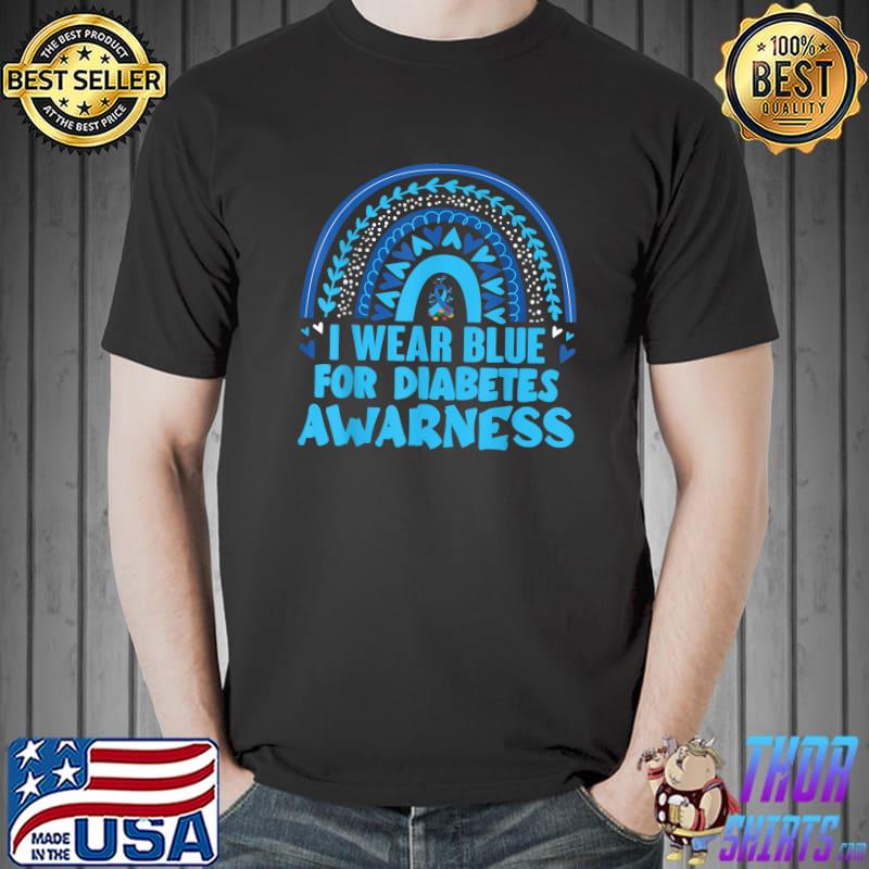 We Wear Blue For Diabetes Awareness Leopard Rainbow Hearts T-Shirt