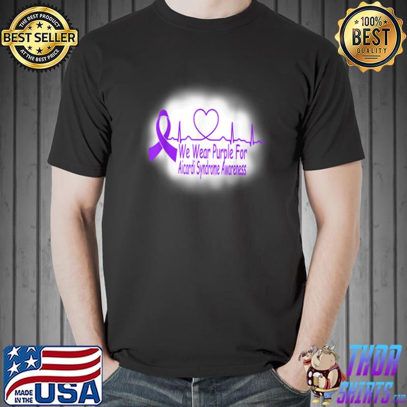 We Wear Purple For Aicardi Syndrome Awareness Month Bleached Heartbeat T-Shirt