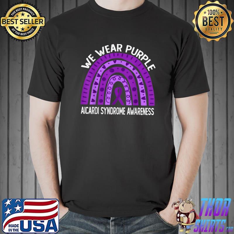 We Wear Purple For Aicardi Syndrome Awareness Rainbow Heart T-Shirt