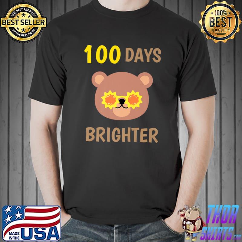 100 Days Brighter Of School Cute Bear With Sunglasses T-Shirt