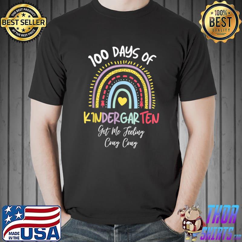 100 Days Of Kindergarten Got Me Feeling Cray Cray Rainbow Heart Retro T-Shirt