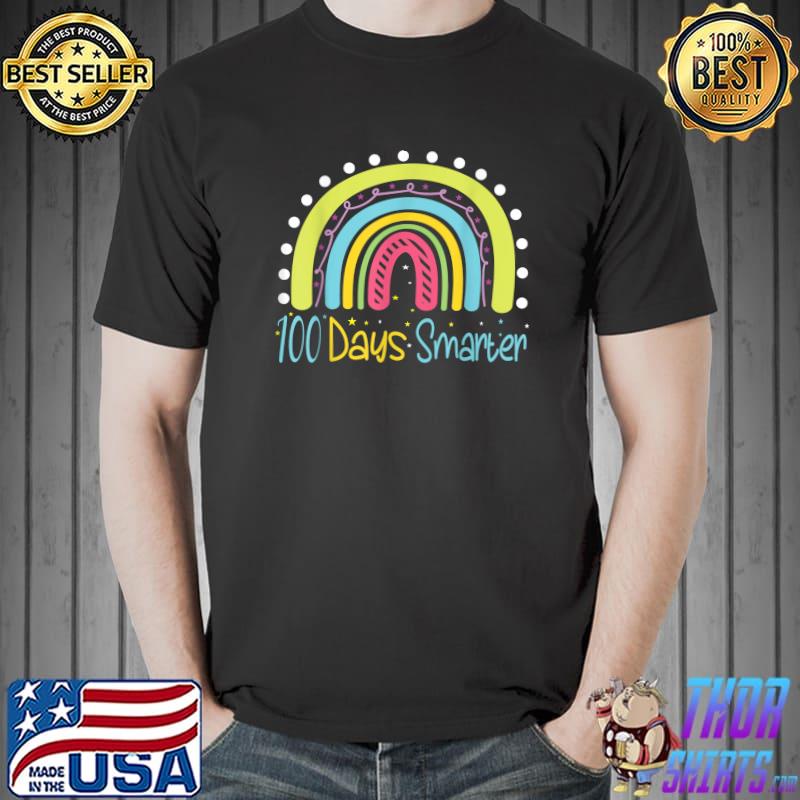 100 days of school teacher 100 days smarter rainbow retro T-Shirt