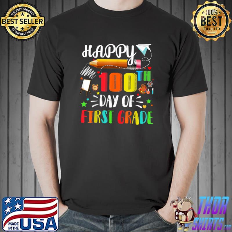 100 Days Smarter First Grade 100th Day Of School 1st Grade Pencil T-Shirt