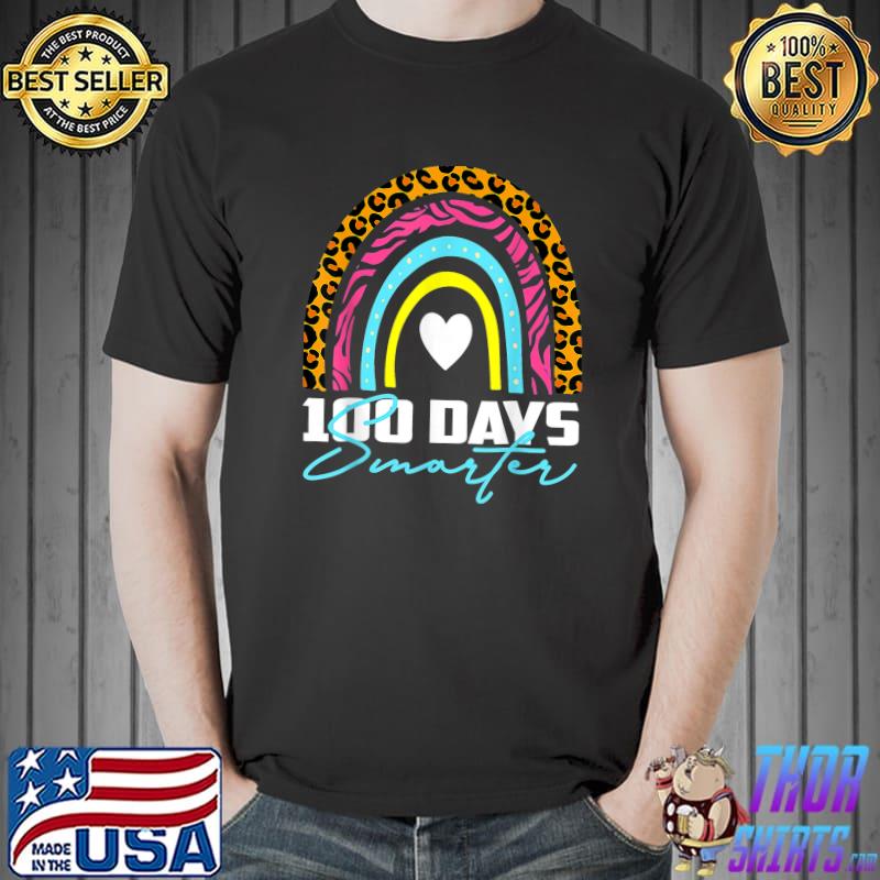 100 Days Smarter Happy 100th Day Of School Rainbow Leopard Retro T-Shirt