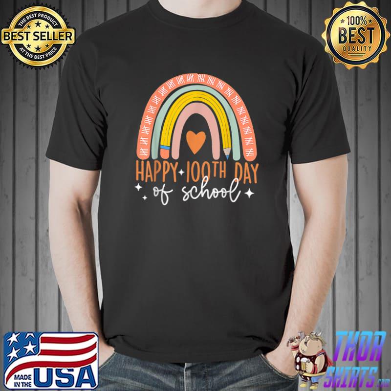 100 Days Smarter Happy 100th Day Of School Rainbow Pencil T-Shirt