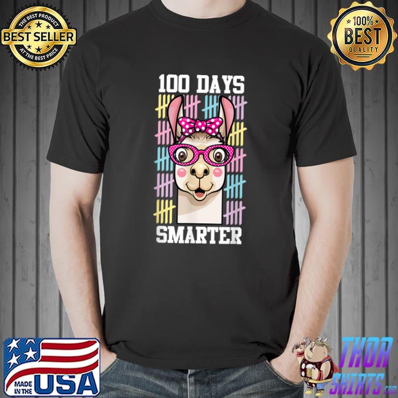 100 Days Smarter No Probllama 100th Day Of School Llama Girl Colors T-Shirt