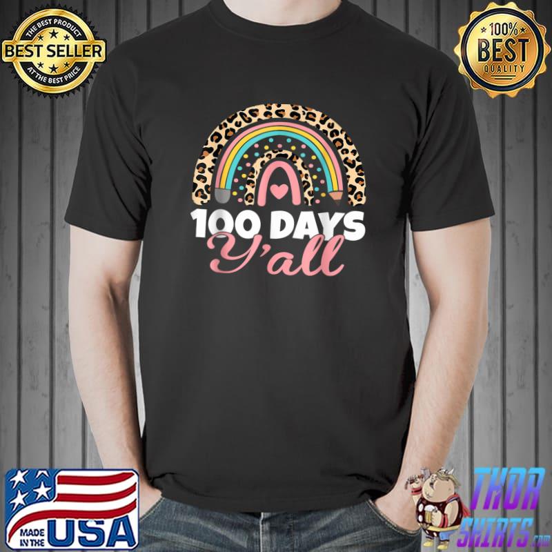 100th Day Of School Teacher 100 Days Smarter Leopard Pencil Rainbow T-Shirt