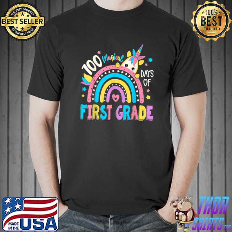 100th Day Of School Unicorn 100 Magical Days First Grade Rainbow T-Shirt