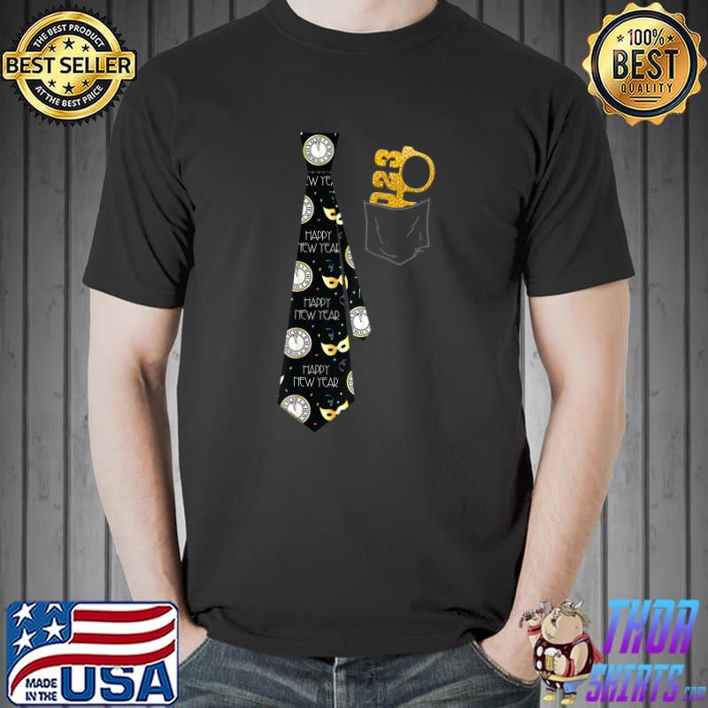2023 Fake Tie and Pocket With Glasses Happy New Year T-Shirt